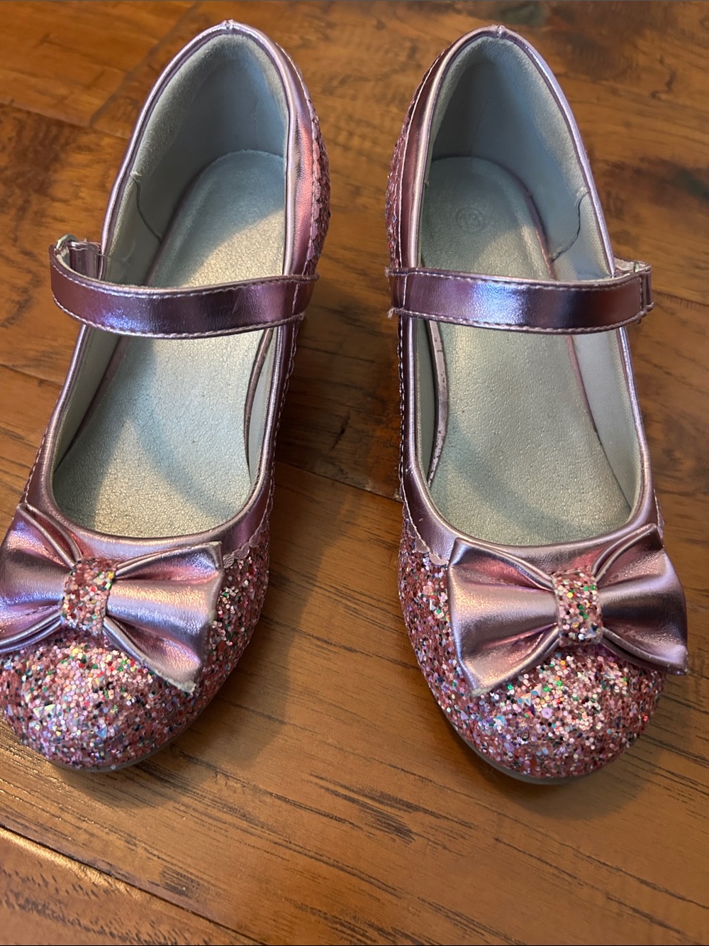 Amazon Girls Metallic Pink Glitter Bow Mary Jane Shoes